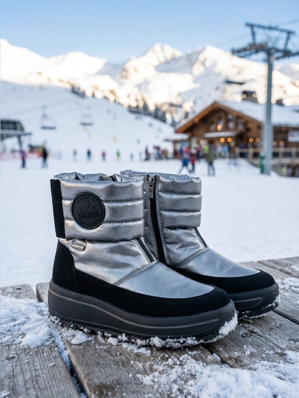 Pajar Tarina Canada Metallic Silver and Black Puffer Winter Boots Size 7 - 7.5